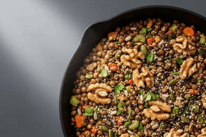 hearty lentil, walnut, and seed skillet